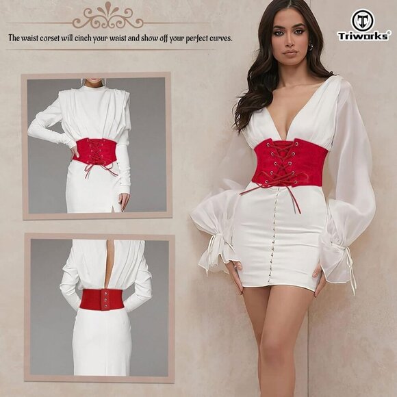 Women Waist Belt Corset Lace Up Tied Elastic Wide Belt for Dresses Halloween main image 4